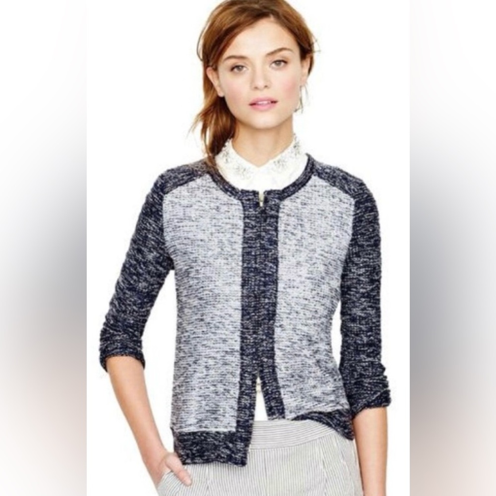 J.Crew Boucle Tweed Zip Sweater XS Blue